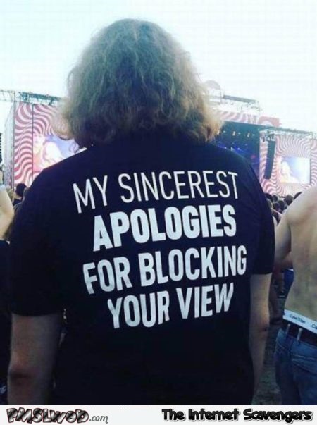 Apologies for blocking the view funny t-shirt @PMSLweb.com