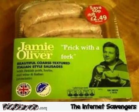 Funny sarcastic Jamie Oliver sausage packaging @PMSLweb.com