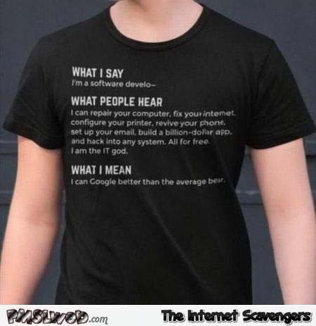 I'm a software developer funny t-shirt @PMSLweb.com