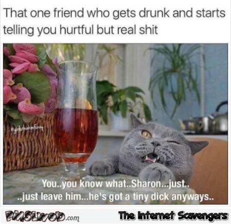 That one friend who gets drunk and starts telling you hurtful but real shit funny meme @PMSLweb.com
