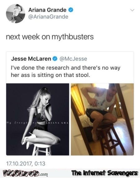 There's no way her ass is sitting on that stool funny tweet @PMSLweb.com