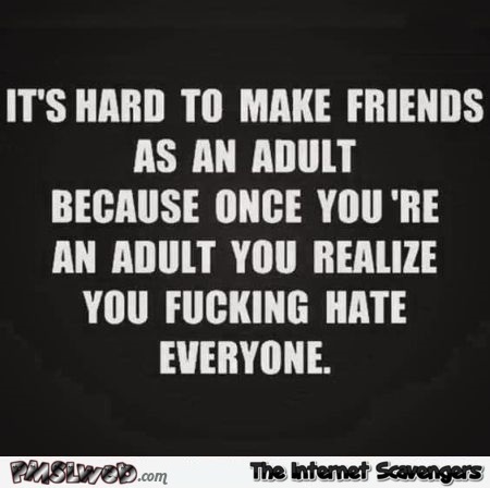 It's hard to make friends as an adult funny sarcastic quote @PMSLweb.com