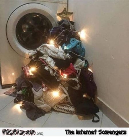 Funny laundry Christmas tree - Funny Christmas memes and pictures @PMSLweb.com