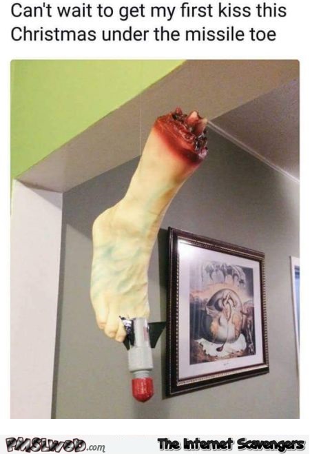 First kiss under the Christmas missile toe funny meme @PMSLweb.com