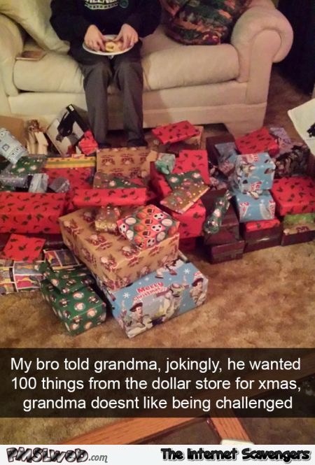 Don't challenge grandma funny Christmas meme @PMSLweb.com