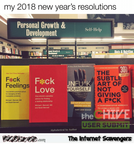 My New Year's resolutions funny sarcastic meme @PMSLweb.com