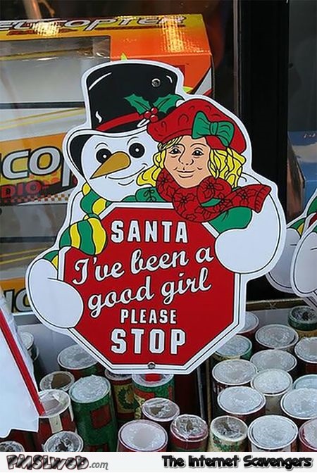 Santa I've been a good girl please stop funny sign @PMSLweb.com