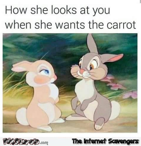 When she looks at you and wants the carrot funny adult meme @PMSLweb.com