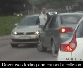 Driver was texting and caused a collision gif