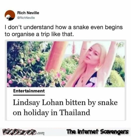 Lindsay Lohan bitten by snake funny comment @PMSLweb.com
