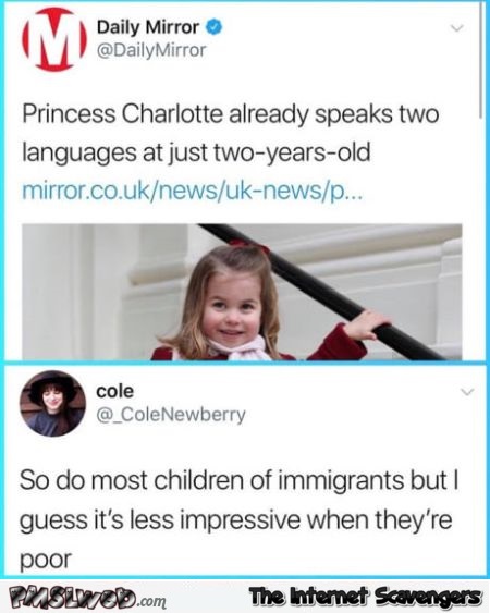 Princess Charlotte already speaks 2 languages funny comment @PMSLweb.com