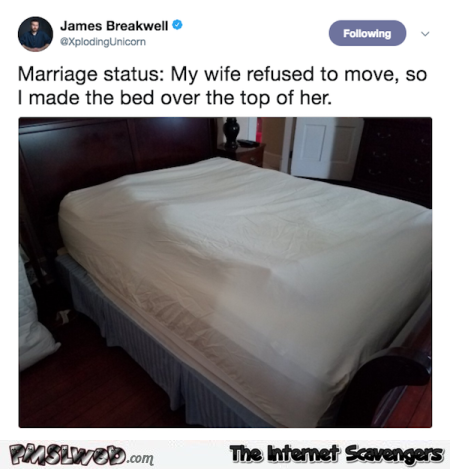 My wife refused to move funny tweet