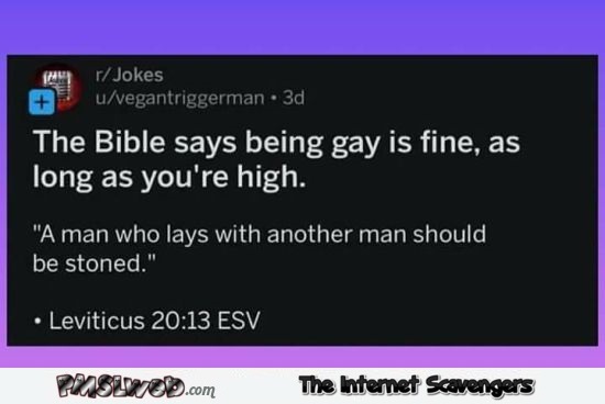 The bible says being gay is fine funny post @PMSLweb.com