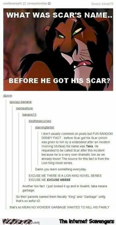 Scars name before he got his scar funny post @PMSLweb.com