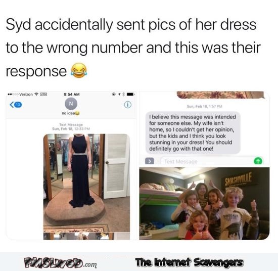Picture of a dress sent to the wrong number funny text message