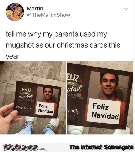 Parents used mugshot as Christmas card funny tweet