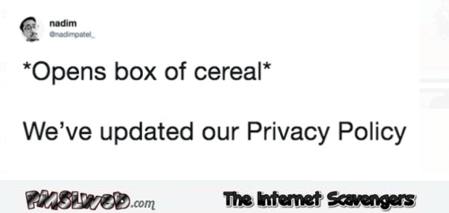 Funny cereal box privacy policy post