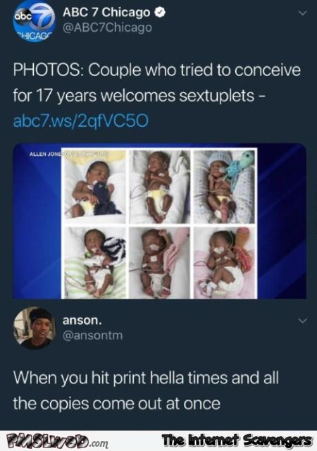 Couple welcomes sextuplets funny comment