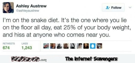 I'm on the snake diet funny tweet @PMSLweb.com