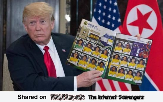 Trump holds Panini World cup sticker album funny photoshop @PMSLweb.com