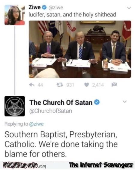Satan does not want to take the blame for others funny comment @PMSLweb.com