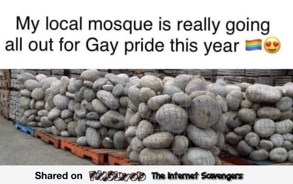 Mosque going all out for gay pride dark humor meme @PMSLweb.com