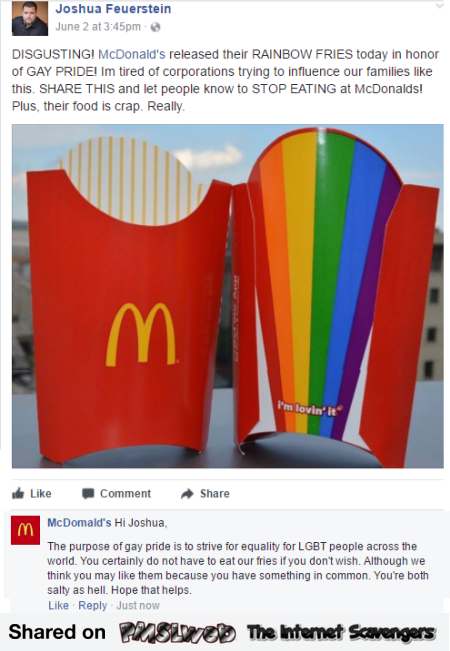 Funny Mc Donald's rainbow fries comment