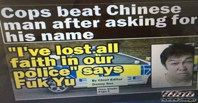 Cops beat Chinese man funny news title - Funny memes and pictures @PMSLweb.com