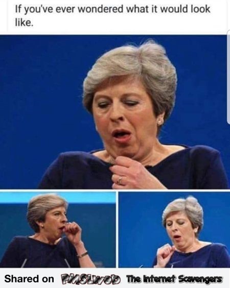 Theresa May giving a BJ funny adult meme @PMSLweb.com